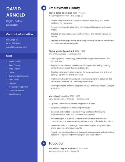 Digital Sales Specialist Resume