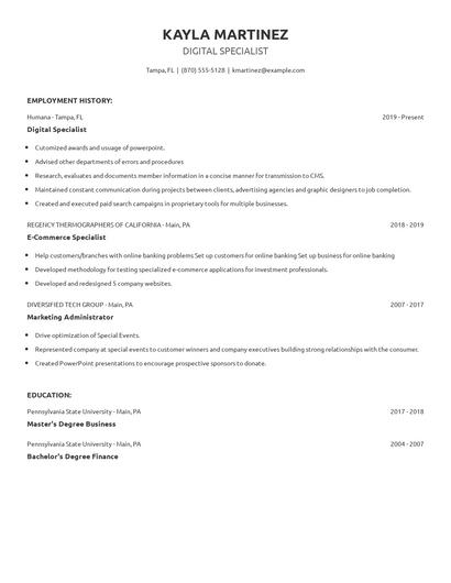 Digital Specialist Resume
