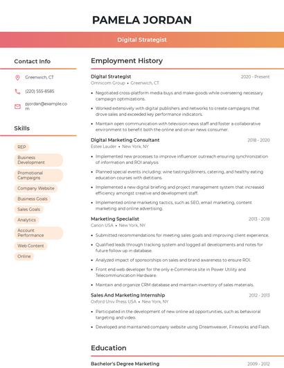 Digital Strategist Resume
