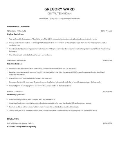 Digital Technician Resume