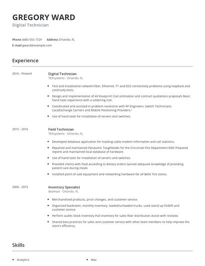 Digital Technician Resume