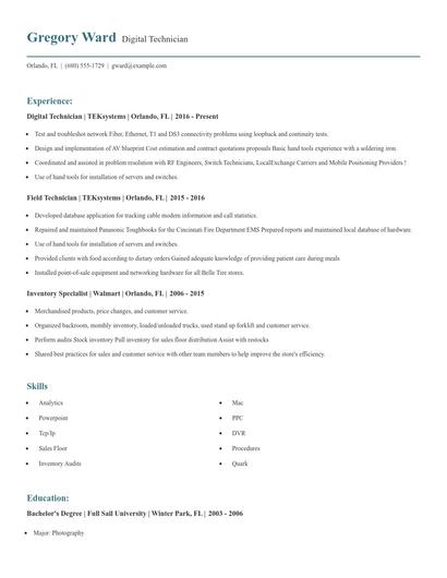 Digital Technician Resume