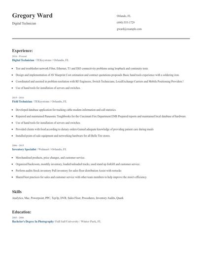 Digital Technician Resume