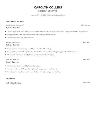 Digitizer Operator Resume