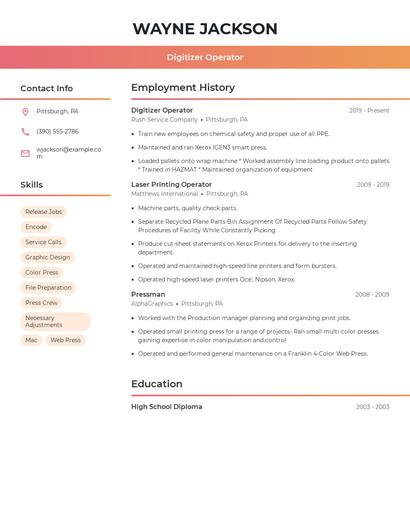 Digitizer Operator Resume