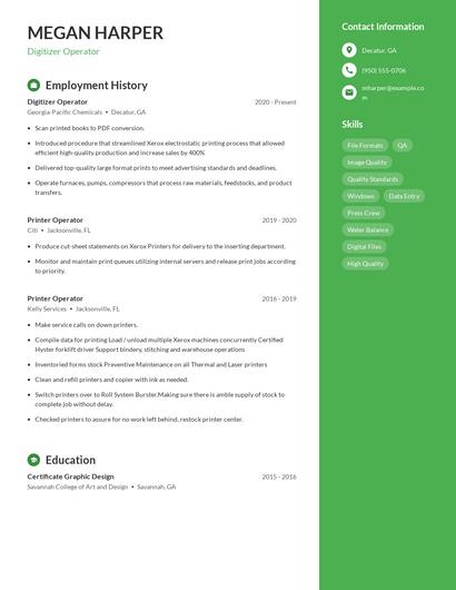 Digitizer Operator Resume