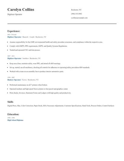 Digitizer Operator Resume