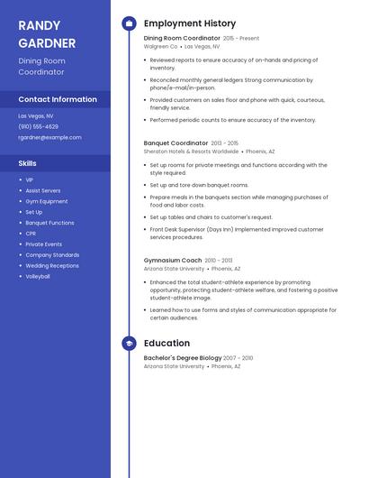 Dining Room Coordinator Resume