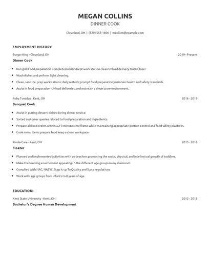 Dinner Cook Resume