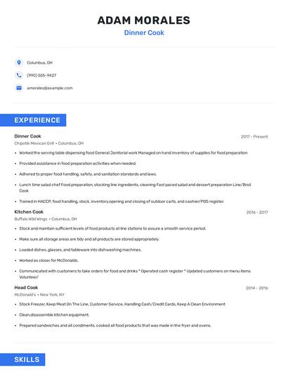 Dinner Cook Resume