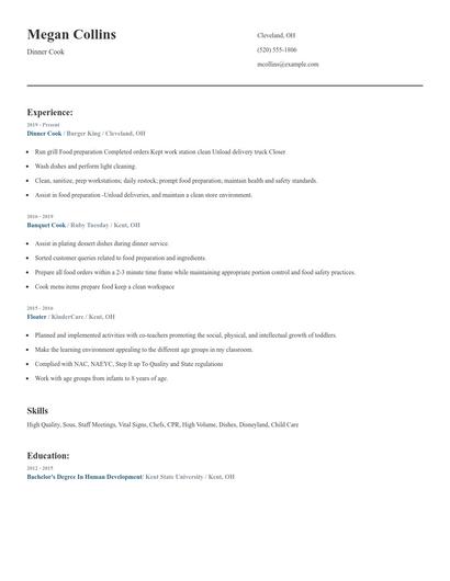 Dinner Cook Resume