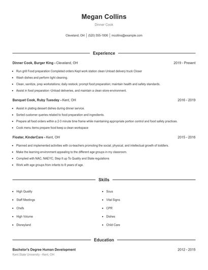 Dinner Cook Resume