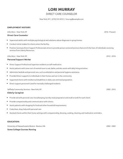 Direct Care Counselor Resume