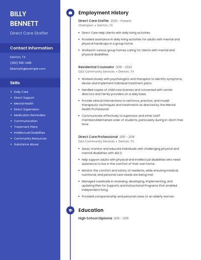 Direct Care Staffer Resume