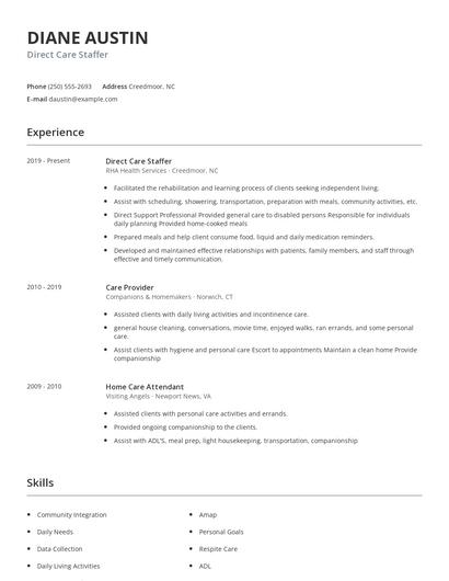 Direct Care Staffer Resume