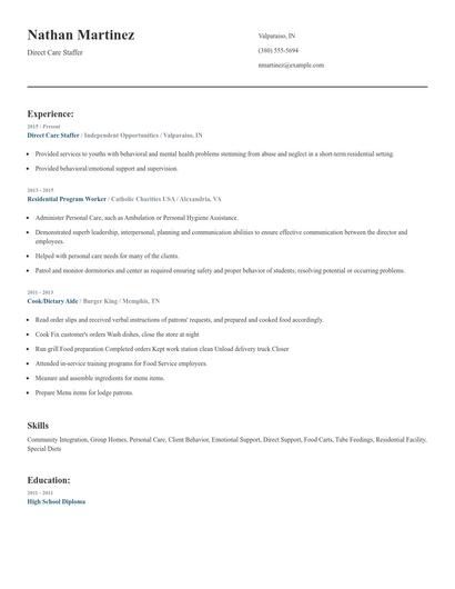 Direct Care Staffer Resume