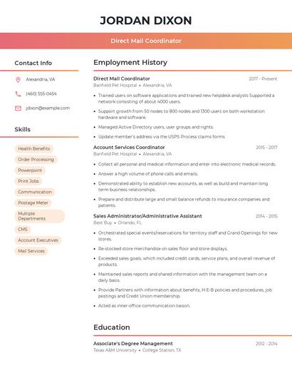 Direct Mail Coordinator Resume