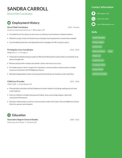 Direct Mail Coordinator Resume