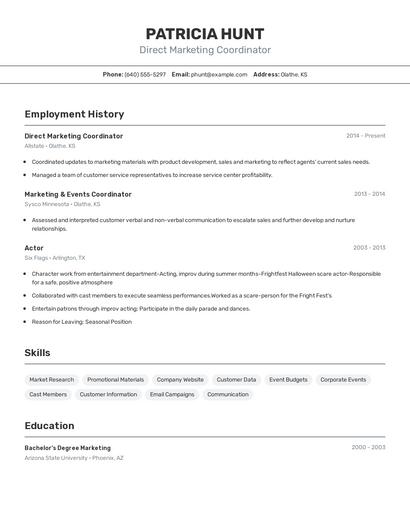 Direct Marketing Coordinator Resume