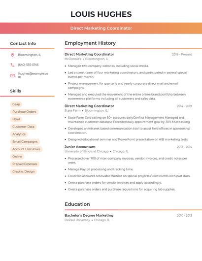 Direct Marketing Coordinator Resume