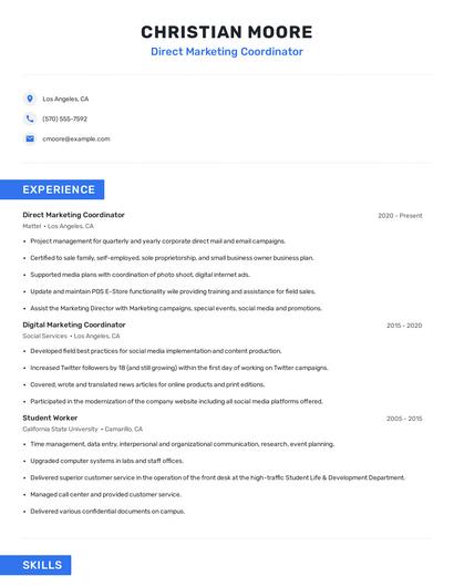 Direct Marketing Coordinator Resume