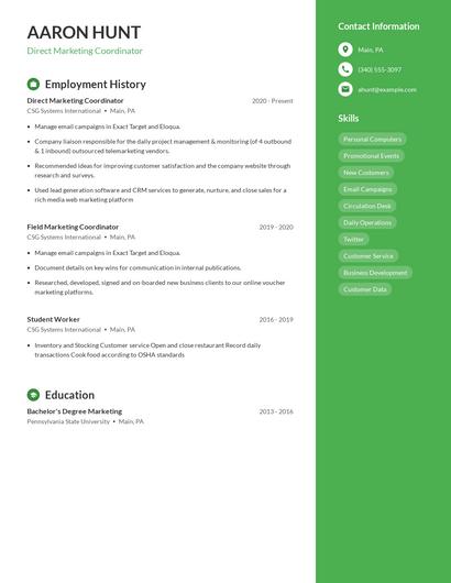 Direct Marketing Coordinator Resume