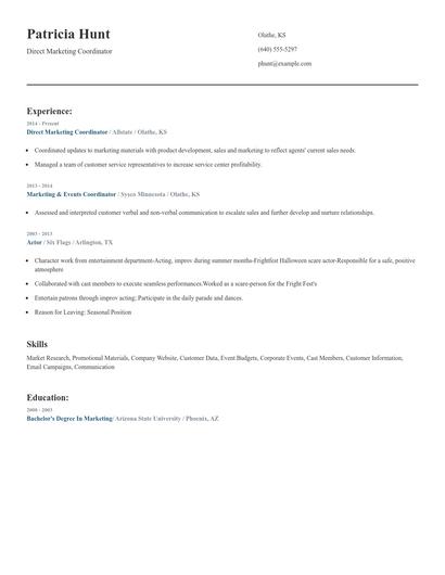 Direct Marketing Coordinator Resume