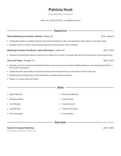 Direct Marketing Coordinator Resume