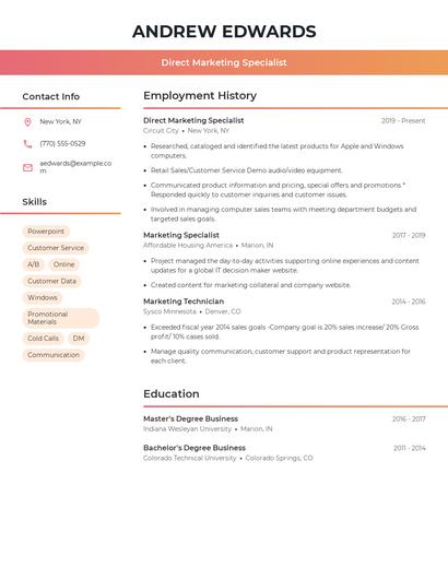 Direct Marketing Specialist Resume