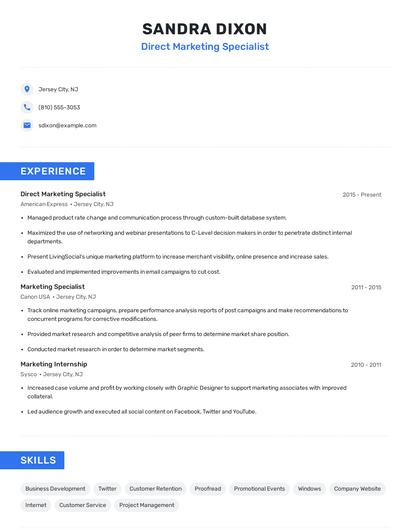 Direct Marketing Specialist Resume
