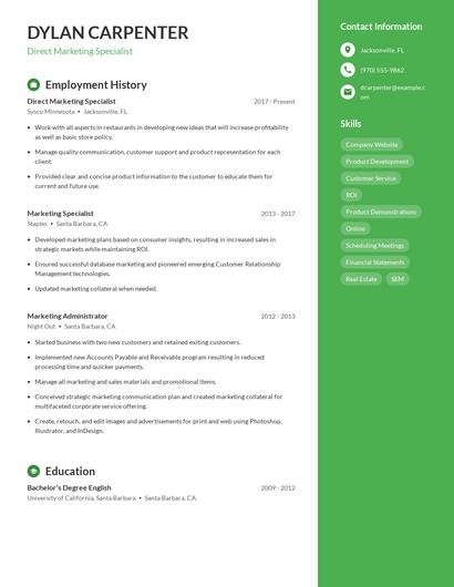Direct Marketing Specialist Resume