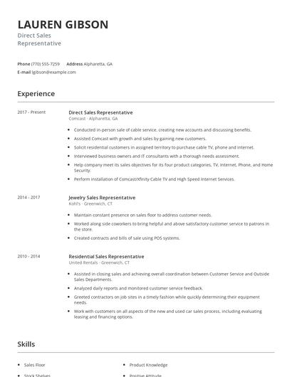 Direct Sales Representative Resume