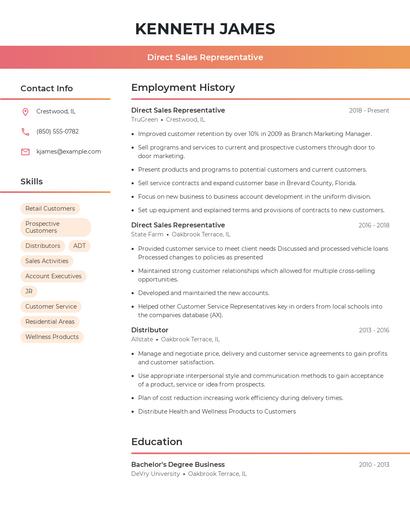 Direct Sales Representative Resume