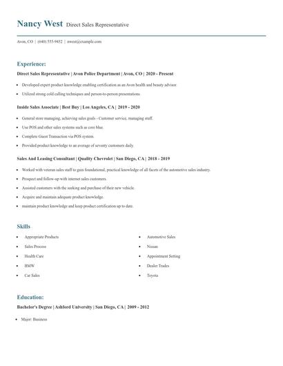 Direct Sales Representative Resume
