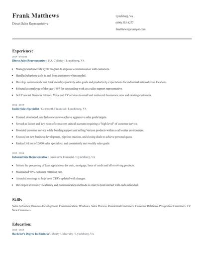 Direct Sales Representative Resume