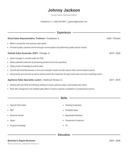 Direct Sales Representative Resume