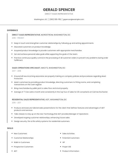 Direct Sales Representative Resume
