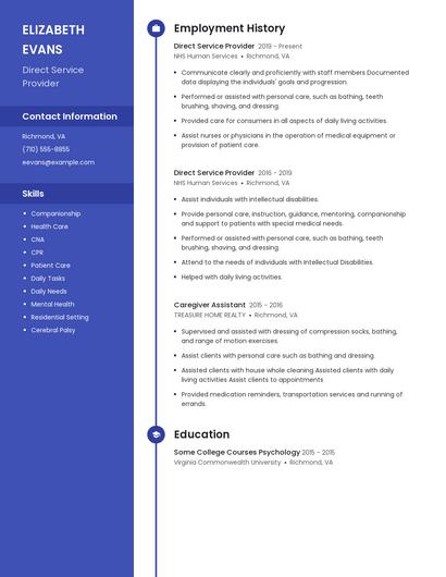 Direct Service Provider Resume