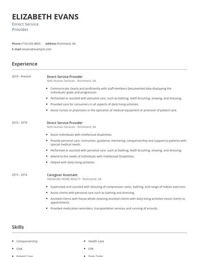 Direct Service Provider Resume