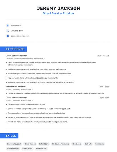 Direct Service Provider Resume