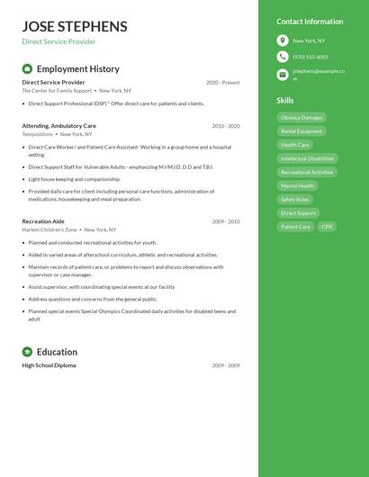 Direct Service Provider Resume