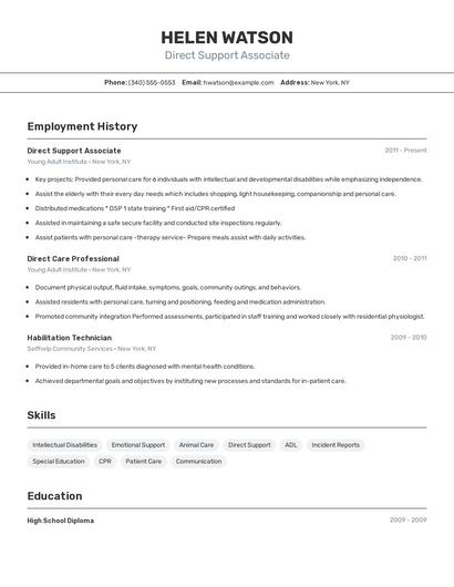 Direct Support Associate Resume
