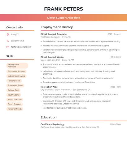 Direct Support Associate Resume