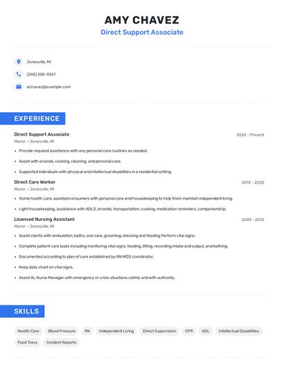 Direct Support Associate Resume