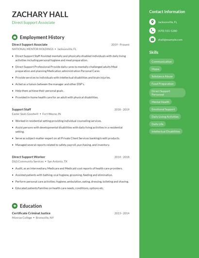 Direct Support Associate Resume