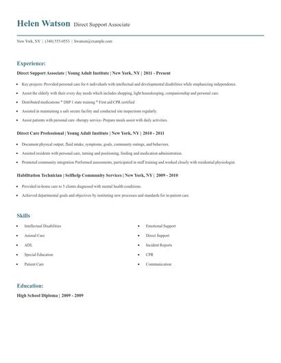 Direct Support Associate Resume