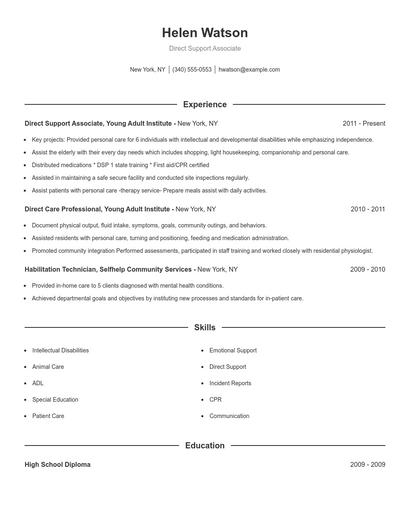 Direct Support Associate Resume