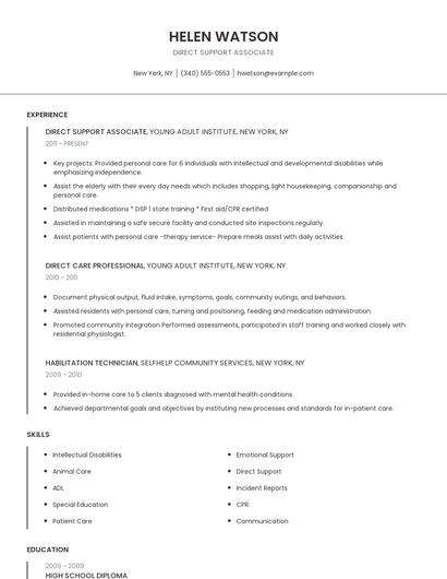 Direct Support Associate Resume