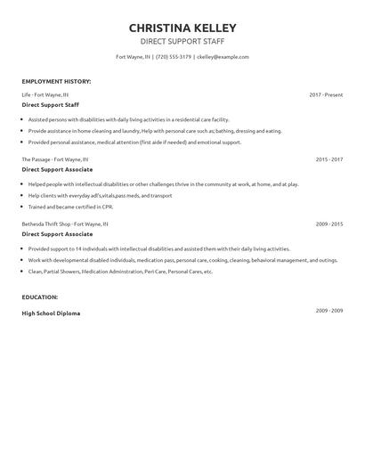 Direct Support Staff Resume