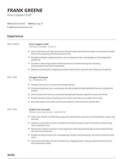 Direct Support Staff Resume